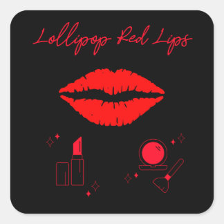 Lollipop red lips. Girly lipstick makeup candy Square Sticker