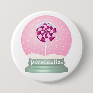Lollipop snow globe cute pink girl winter 7.5 cm round badge