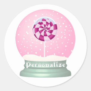 Lollipop snow globe cute pink girl winter classic round sticker