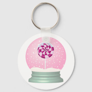 Lollipop snow globe cute pink girl winter key ring