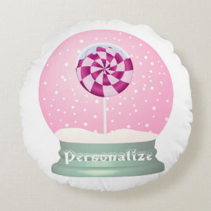 Lollipop snow globe cute pink girl winter round cushion