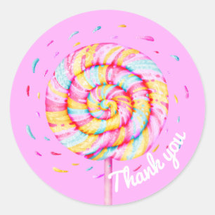 Lollipop Sweet Candy Caramel Drops Thank You Classic Round Sticker