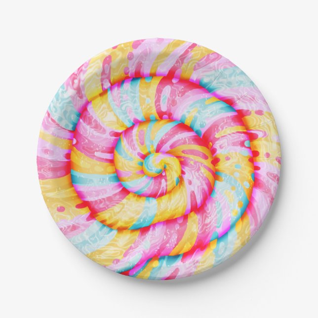 Lollipop Sweet Candy Illustration Realistic Paper Plate (Front)