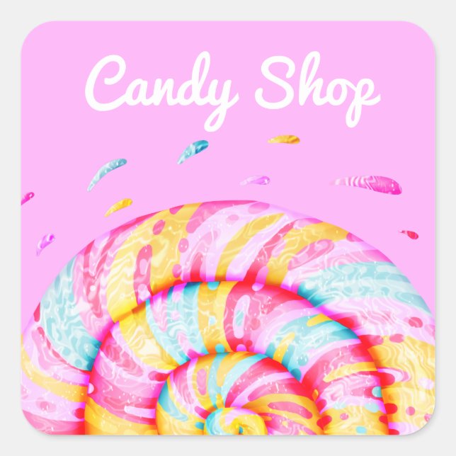 Lollipop Sweet Candy Shop Illustration Homemade Square Sticker (Front)