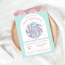 Lollipop Sweet Shop Birthday Invitation 