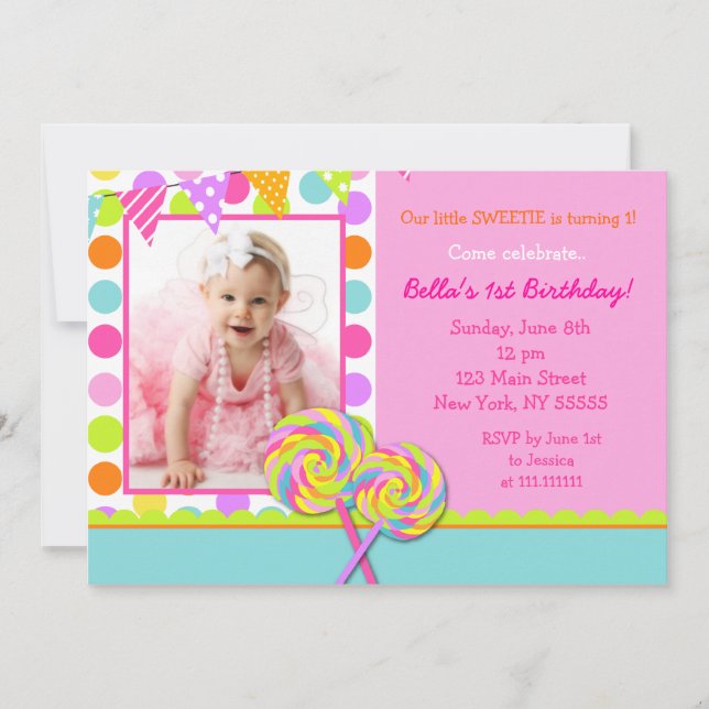 Lollipop Sweet Shoppe Birthday Party Invitation (Front)