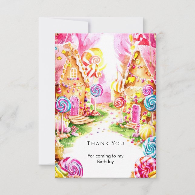 Lollipop Whimsical Candyland Birthday Thank You Card (Front)