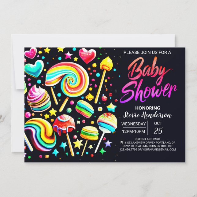 Lollipop Wonderland Colourful Baby Shower Invitation (Front)