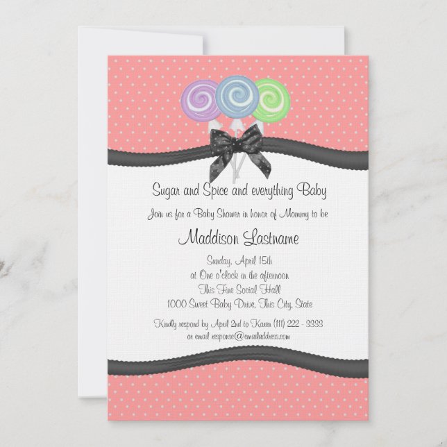 Lollipops and Polka Dots Baby Shower Invitation (Front)