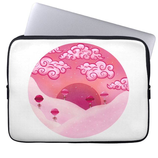 Lollipops and pretty clouds illustration laptop sleeve (Front)