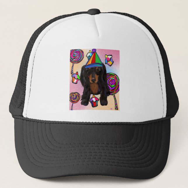 Lollipops Black Doxie Trucker Hat (Front)