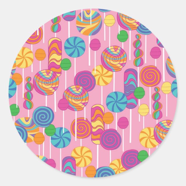 Lollipops Candy Pattern Classic Round Sticker (Front)