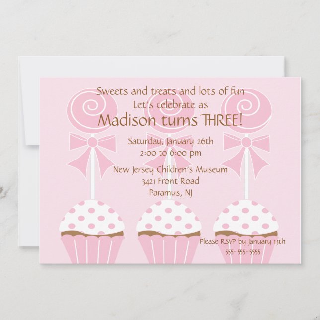 Lollipops & Cupcakes  Birthday Invitation (Front)
