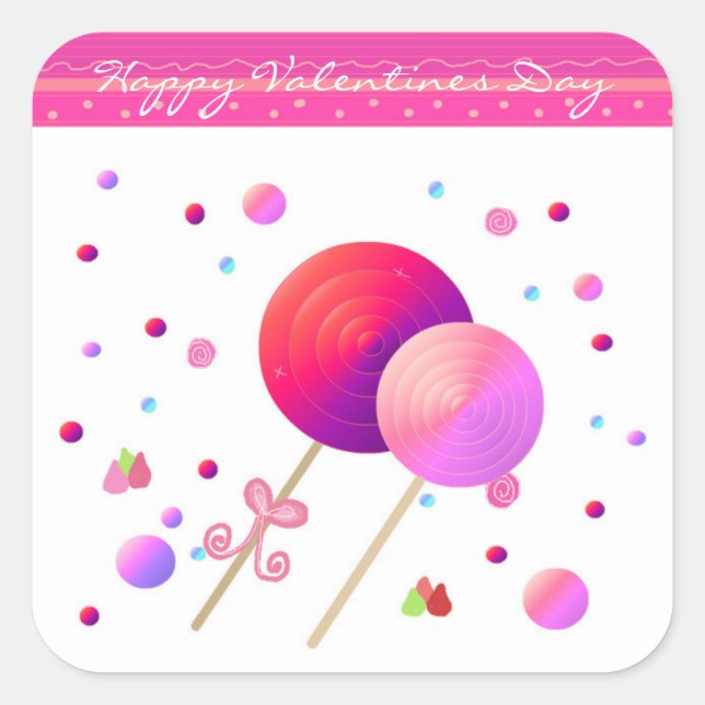 Lollipops Happy Valentines Day Square Sticker (Front)
