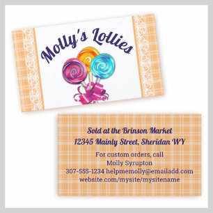 Lollipops suckers candy maker candies confections business card