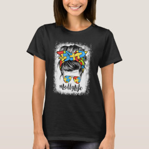 Lolly Life Messy Bun Hair Bandanna Glasses Autism T-Shirt