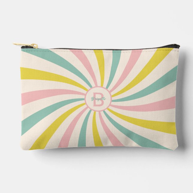 'Lollypop Vibes', retro pastel swirl  Printed Back Accessory Pouch (Front)