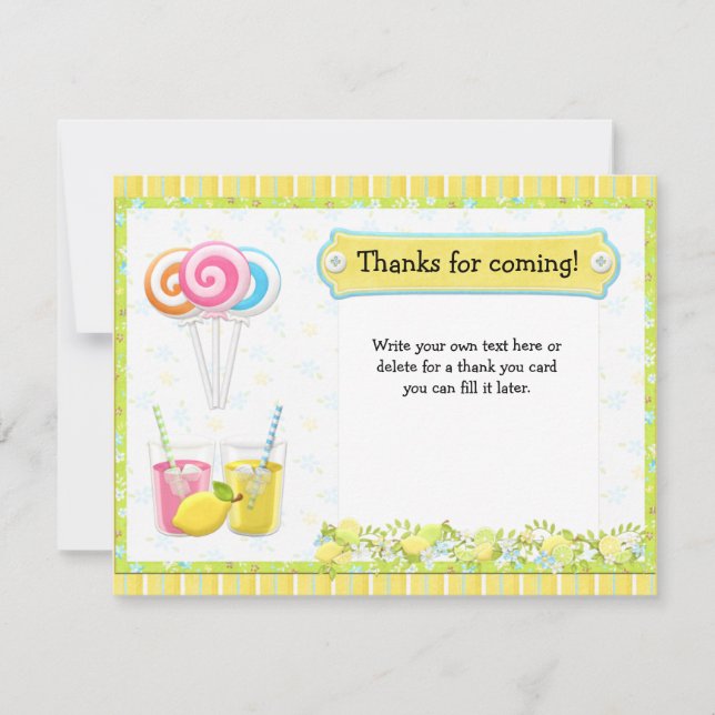 Lollypops and Lemonade Birthday Party Thank You (Front)