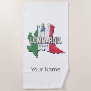 Lombardy Italy Retro Region Map Vintage Souvenir Beach Towel