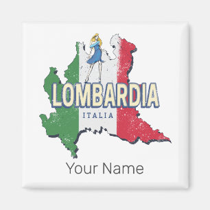 Lombardy Italy Retro Region Map Vintage Souvenir Magnet