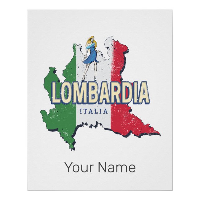 Lombardy Italy Retro Region Map Vintage Souvenir Poster (Front)