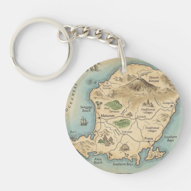 Lombok Indonesia Island Map Tropical Keychain (Front)