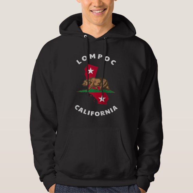 Lompoc California CA Flag and Bear Badge Souvenir  Hoodie (Front)