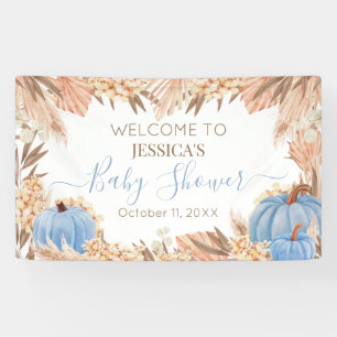 Lona Boho Pampas Blue Pumpkin baby shower Welcome  Banner