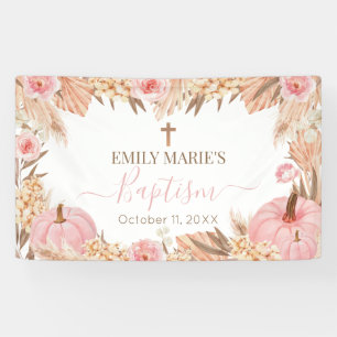 Lona Floral Boho Pampas Pink Pumpkin baptism Banner