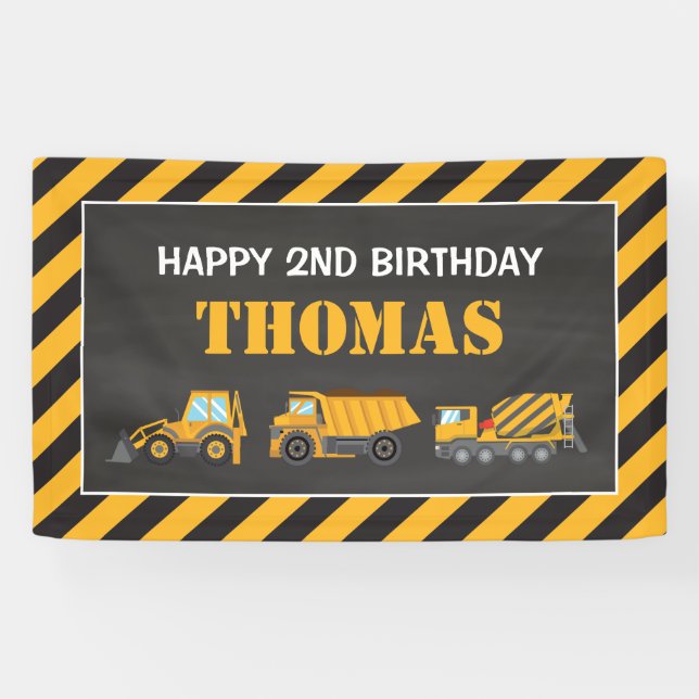 Lona Happy Birthday Construction backdrop Banner (Horizontal)