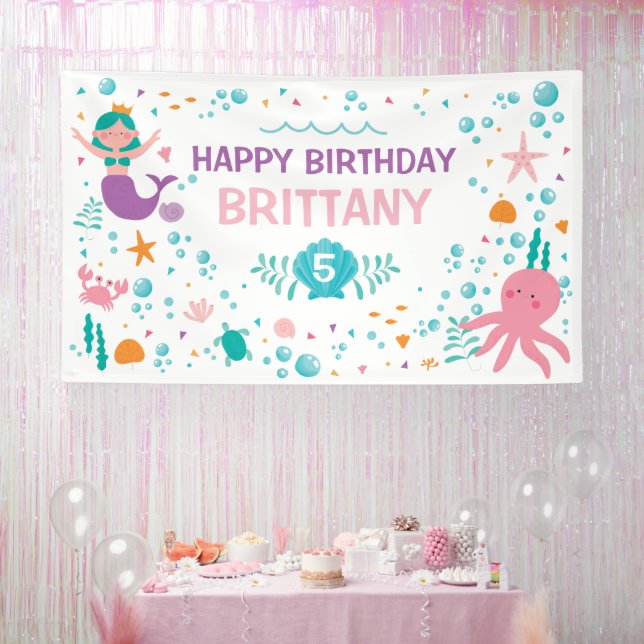Lona Mermaid Under the Sea birthday banner (Party)