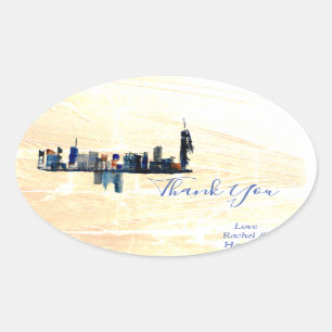 London Abstract Ink Art Painted Wedding Thank You Oval Sticker