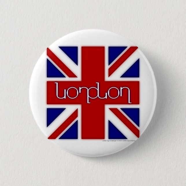'London' ambigram on UK flag 6 Cm Round Badge (Front)
