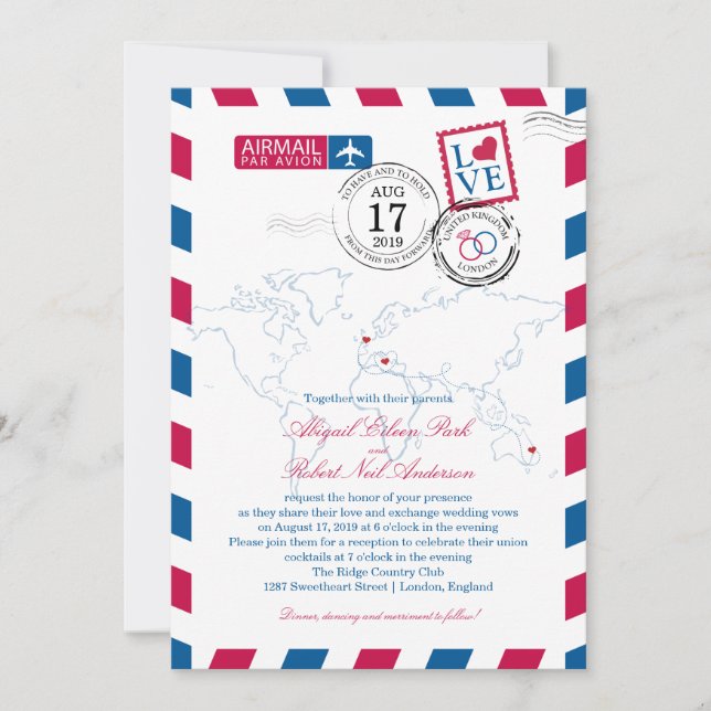 London and Italy Airmail | Wedding Invitation (Front)