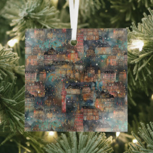 London at Christmas & New Year's in Watercolors Glass Tree Decoration