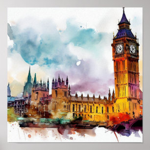 London-Big Ben-(A), Watercolor Poster