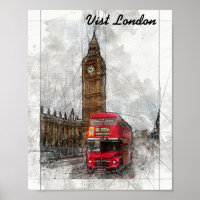 London big ben and red bus  poster