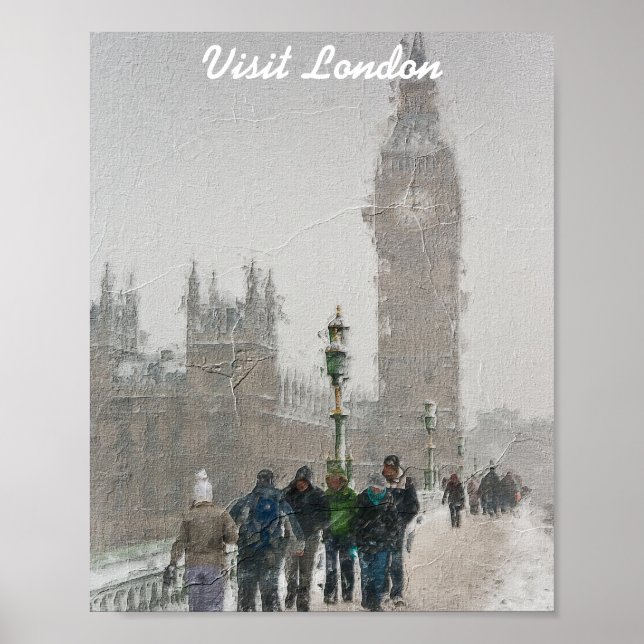 London big ben and Snowing oil painting Poster (Front)