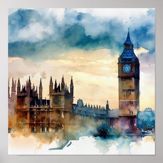 London-Big Ben-(B), Watercolor Poster (Front)