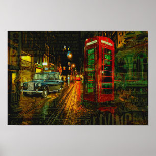 London big ben black cab taxi red telephone box poster