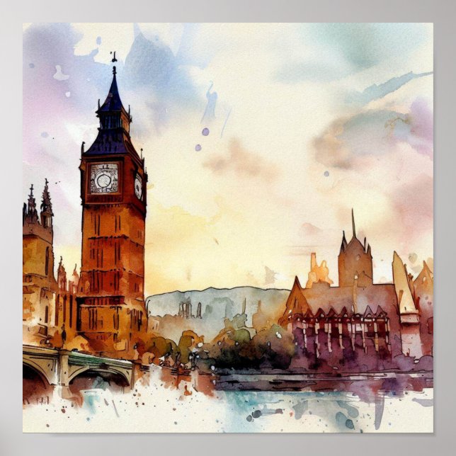 London-Big Ben-(C), Watercolor Poster (Front)