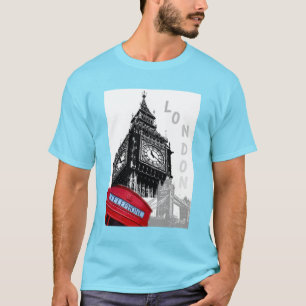 London Big Ben Clock Tower Red Telephone Box T-Shirt