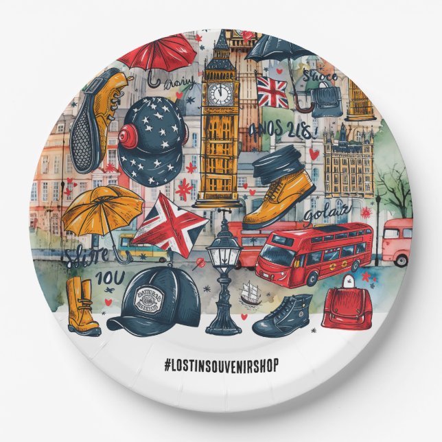 London Big Ben Double Deck Bus Westminster Tourist Paper Plate (Front)