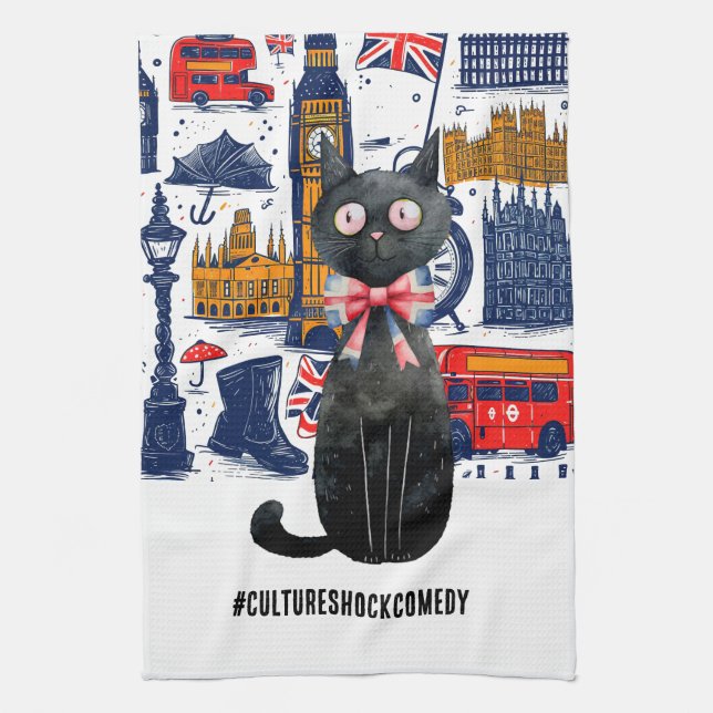 London Big Ben Double Deck Bus Westminster Tourist Tea Towel (Vertical)