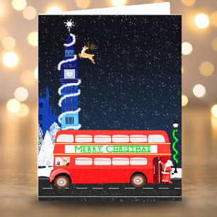 London Big Ben Double Decker Bus Merry Christmas Card