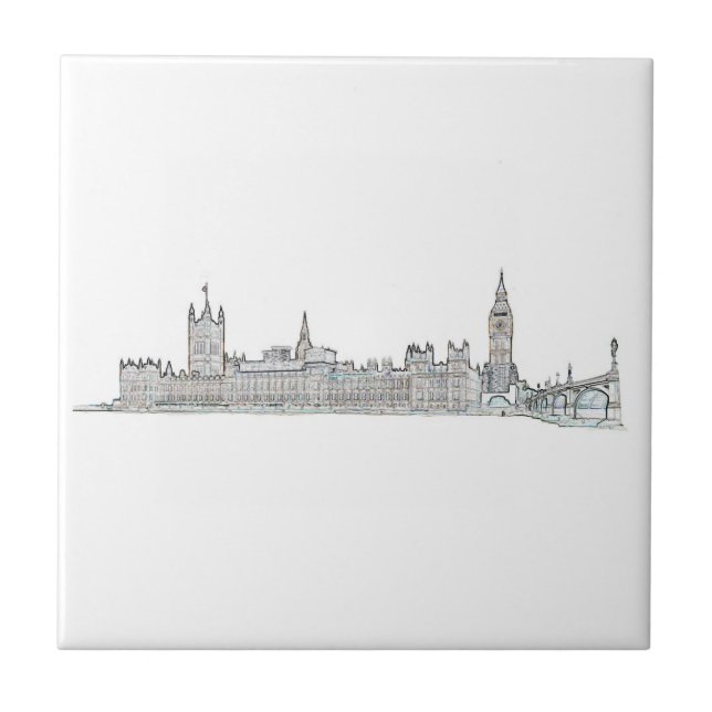 London Big Ben Great Britain Sketch Tile (Front)
