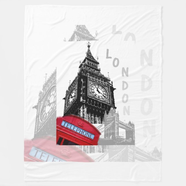 London Big Ben Red Telephone Fleece Blanket (Front)