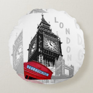 London Big Ben Red Telephone Round Cushion