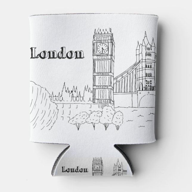 London Big Ben Vacation Drawing Vacation Art Trave Can Cooler (Front)