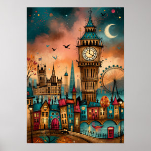 London Big Ben Whimsical Cityscape Poster